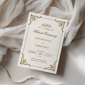 Elegante antieke lijst Crème Bruin Mehndi-ceremoni Kaart