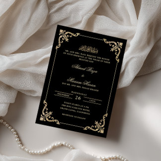 Elegante antieke lijst goud zwart Nikah-ceremonie Kaart