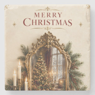 Elegante Antieke Spiegel Kerstmis, Vintage Europes Stenen Onderzetter