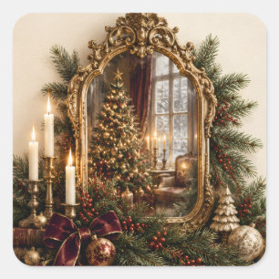 Elegante Antieke Spiegel Kerstmis, Vintage Europes Vierkante Sticker