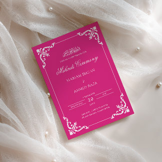 Elegante Antieke Warm Roze Witte Mehndi Ceremonie Kaart