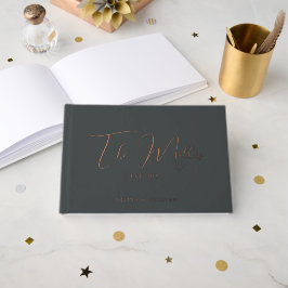 Elegante antracietgrijze & roze gouden trouwfolie gastenboek