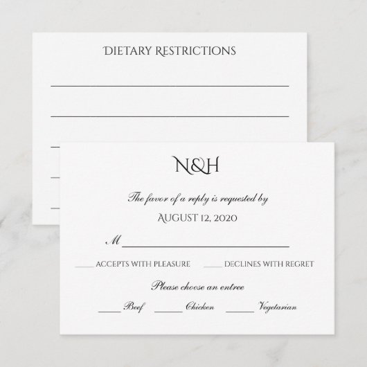 Elegante antwoordkaart met keuzemogelijkheid RSVP kaartje (Voorkant / Achterkant)