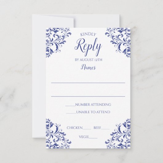 Elegante antwoordkaart - Nadine (Koningsblauw) Kaart (Voorkant)