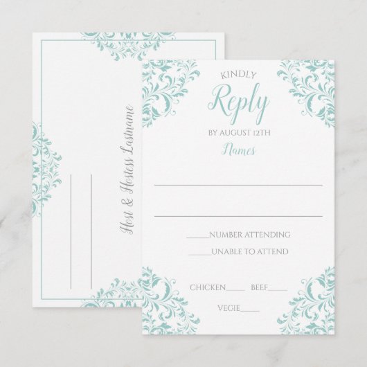 Elegante antwoordkaart - Nadine (licht turquoise) Kaart (Voorkant / Achterkant)