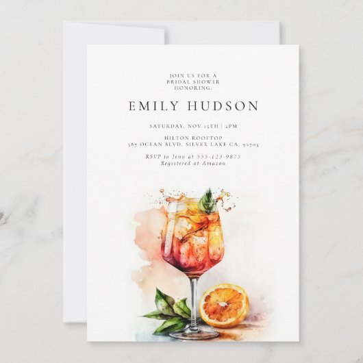 Elegante Aperol Spritz Bridal Shower Uitnodiging (Voorkant)