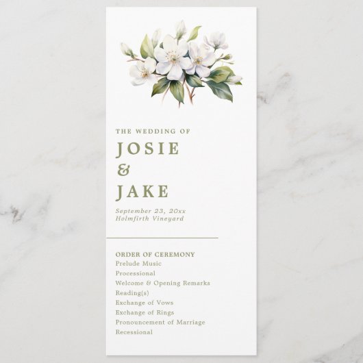 Elegante Apple Blossom Minimalistische Botanische Programmakaart (Voorkant)