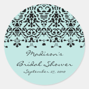 Elegante Aqua & Black Damask Vrijgezellenfeesten S Ronde Sticker