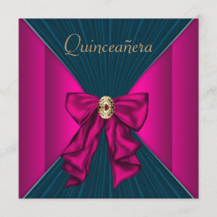 Elegante Aqua Blauw en Heet Roze Quinceanera Kaart