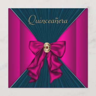 Elegante Aqua Blauw en Heet Roze Quinceanera Kaart