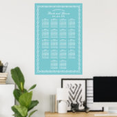 Elegante aqua blauwe bruiloftszitplaatsen met bloe poster (Thuiskantoor)