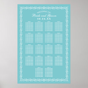 Elegante aqua blauwe bruiloftszitplaatsen met bloe poster