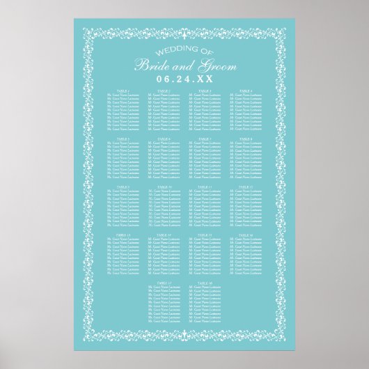 Elegante aqua blauwe bruiloftszitplaatsen met bloe poster (Voorkant)