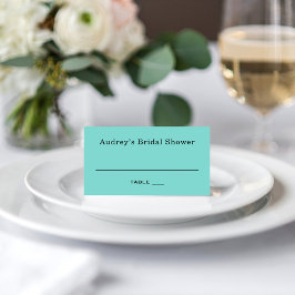 Elegante Aqua Blauwe Monogram Bruiloft Bridal Show Plaatskaartje