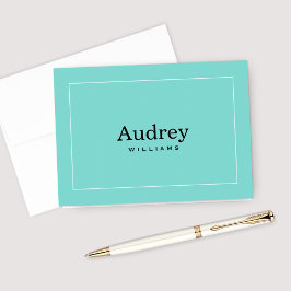 Elegante Aqua Blauwe Monogramnaam Notitiekaartje
