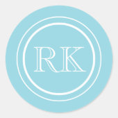 Elegante Aqua Blauwe Script Professionele Monogram Ronde Sticker (Voorkant)