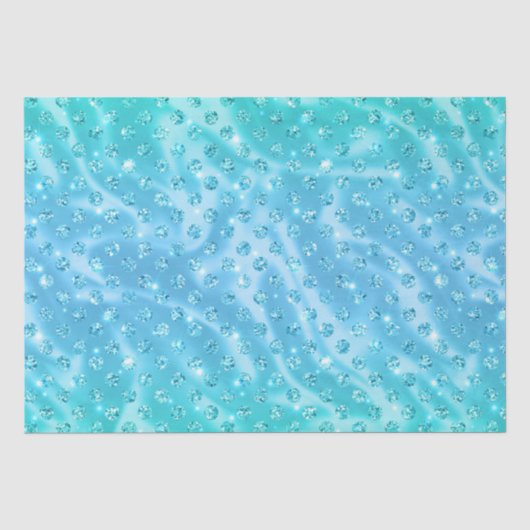 Elegante Aqua Blauwe Stip Metallic Glans Tissuepapier (Voorkant)