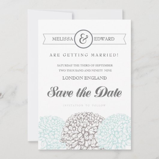 Elegante Aqua Bloemige Bewaar de Datum Digitale Ui Save The Date (Voorkant)