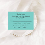 Elegante Aqua Blue bruiloft RSVP Kaartje<br><div class="desc">Trouwantwoordkaarten hebben een chique ontwerpstijl. Personaliseer de RSVP-kaart met uw antwoorddatum,  antwoordformulering en plated diner-opties voor gasten. Aqua / robin's ei blauw,  zwart en wit kleurenschema.</div>