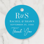 Elegante Aqua Blue Chic Modern Monogram bruiloft Bedankjes Labels (Voorkant)