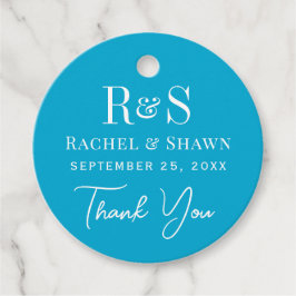 Elegante Aqua Blue Chic Modern Monogram bruiloft Bedankjes Labels