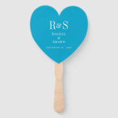 Elegante Aqua Blue Chic Modern Monogram bruiloft Handwaaier (Achterkant)