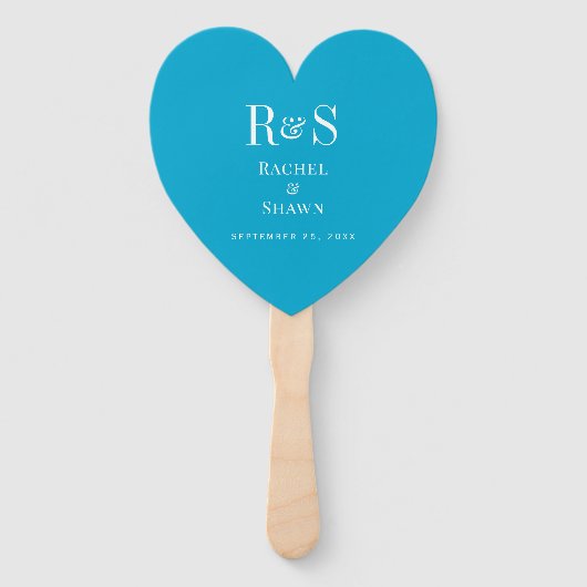 Elegante Aqua Blue Chic Modern Monogram bruiloft Handwaaier (Achterkant)