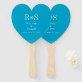 Elegante Aqua Blue Chic Modern Monogram bruiloft Handwaaier (Voorkant en achterkant)
