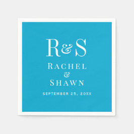Elegante Aqua Blue Chic Modern Monogram bruiloft Servet