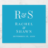 Elegante Aqua Blue Chic Modern Monogram bruiloft Sparkling Wijnetiket (Enkel label)
