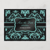 Elegante Aqua Blue en Black Damask Save the Date Aankondigingskaart (Voorkant)