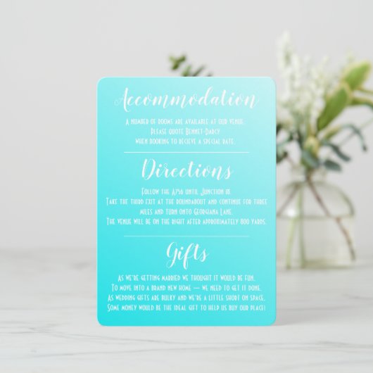 Elegante Aqua Blue Enclosure Kaart (Staand voorkant)