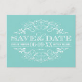 Elegante Aqua Blue Flourish Wedding Save the Date Aankondigingskaart (Voorkant)