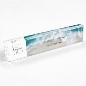 Elegante Aqua Blue Green Beach Script Logo Naambordje