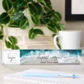 Elegante Aqua Blue Green Beach Script Logo Naambordje