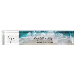 Elegante Aqua Blue Green Beach Script Logo Naambordje
