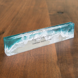 Elegante Aqua Blue Green Beach Surf Instructor Naambordje