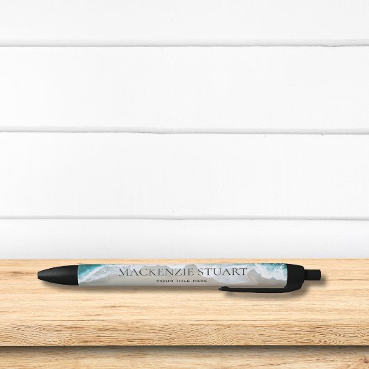 Elegante Aqua Blue Green Beach Waterverf Naam Zwarte Inkt Pen