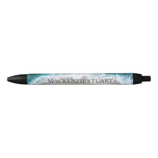 Elegante Aqua Blue Green Beach Waterverf Naam Zwarte Inkt Pen (Voorkant)