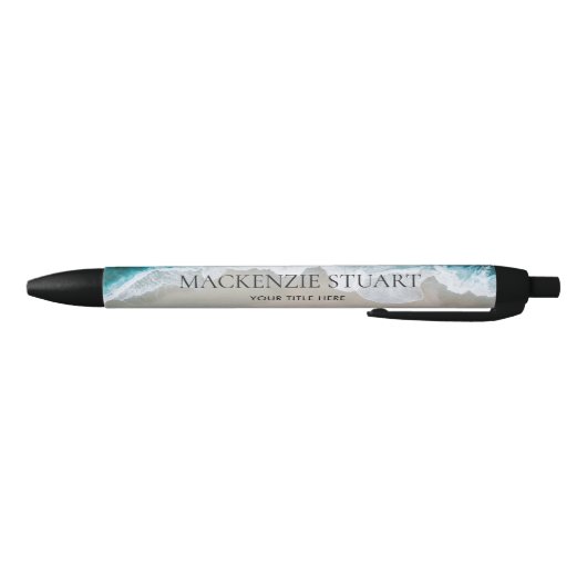 Elegante Aqua Blue Green Beach Waterverf Naam Zwarte Inkt Pen (Bodem)