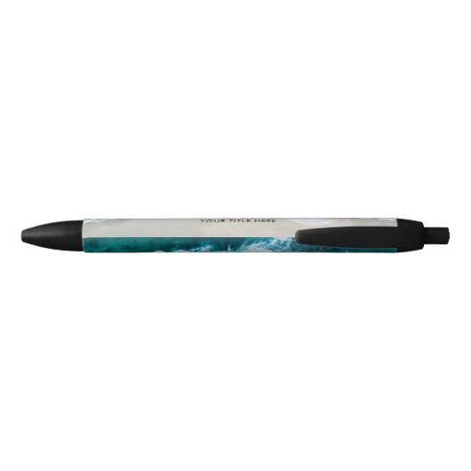 Elegante Aqua Blue Green Beach Waterverf Naam Zwarte Inkt Pen (Achterkant)