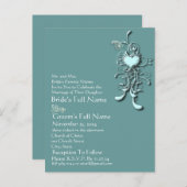 Elegante Aqua Blue Heart Swirl bruiloft uitnodigin Uitnodiging Briefkaart (Voorkant / Achterkant)