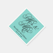 Elegante Aqua Blue Mr. en Mrs. Script Monogram Servet (Hoek)