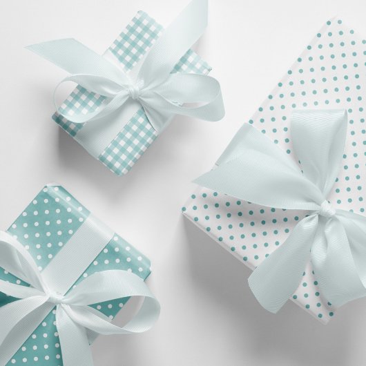 Elegante Aqua Blue Polka Dots Gingham Pattern Mix Inpakpapier Vel