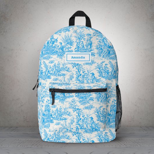 Elegante  aqua blue toile de jouy bedrukte rugzak