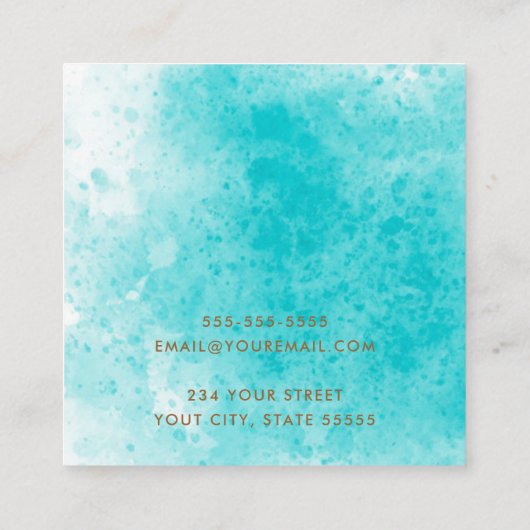 Elegante aqua blue waterverf oorbel kaart vierkante visitekaartje (Achterkant)