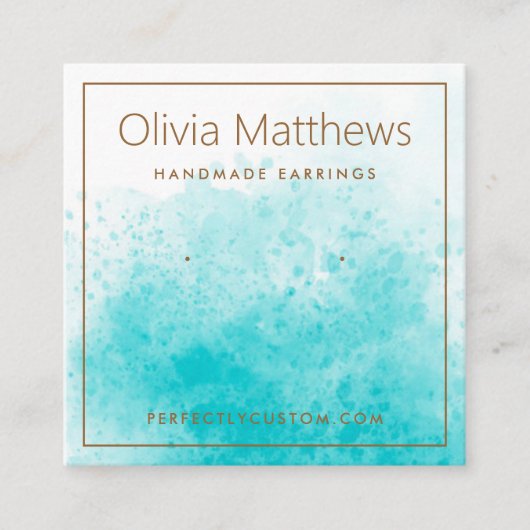 Elegante aqua blue waterverf oorbel kaart vierkante visitekaartje (Voorkant)