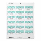Elegante Aqua Blue & White Damask met Monogram Etiket (Full Sheet)