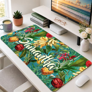 Elegante Aqua Botanische Tropische Fruit Patroon Bureaumat