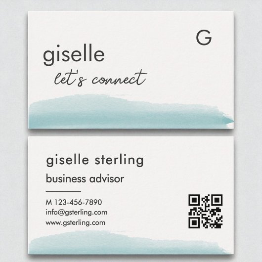 Elegante Aqua Brush Stroke QR-code Visitekaartje